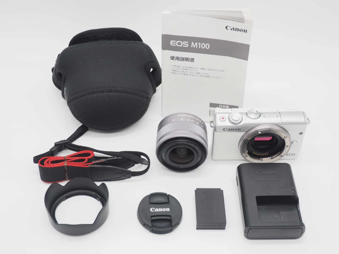 Canon EOS M100 White 24.2 MP Digital Camera 15-45mm Lens [Near Mint]